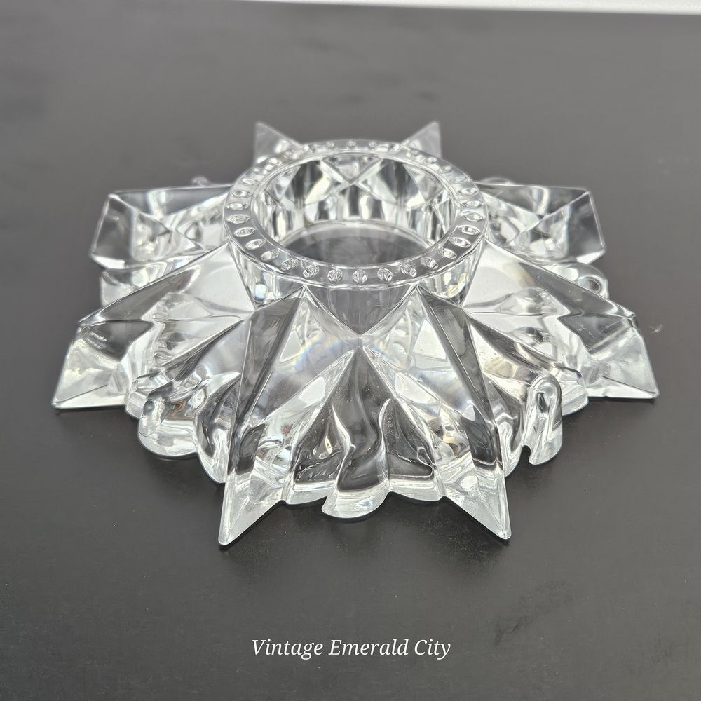 Vtg Sun/Star Crystal  Candle Holder Votive Candle  USA unique Lead Crystal Glass